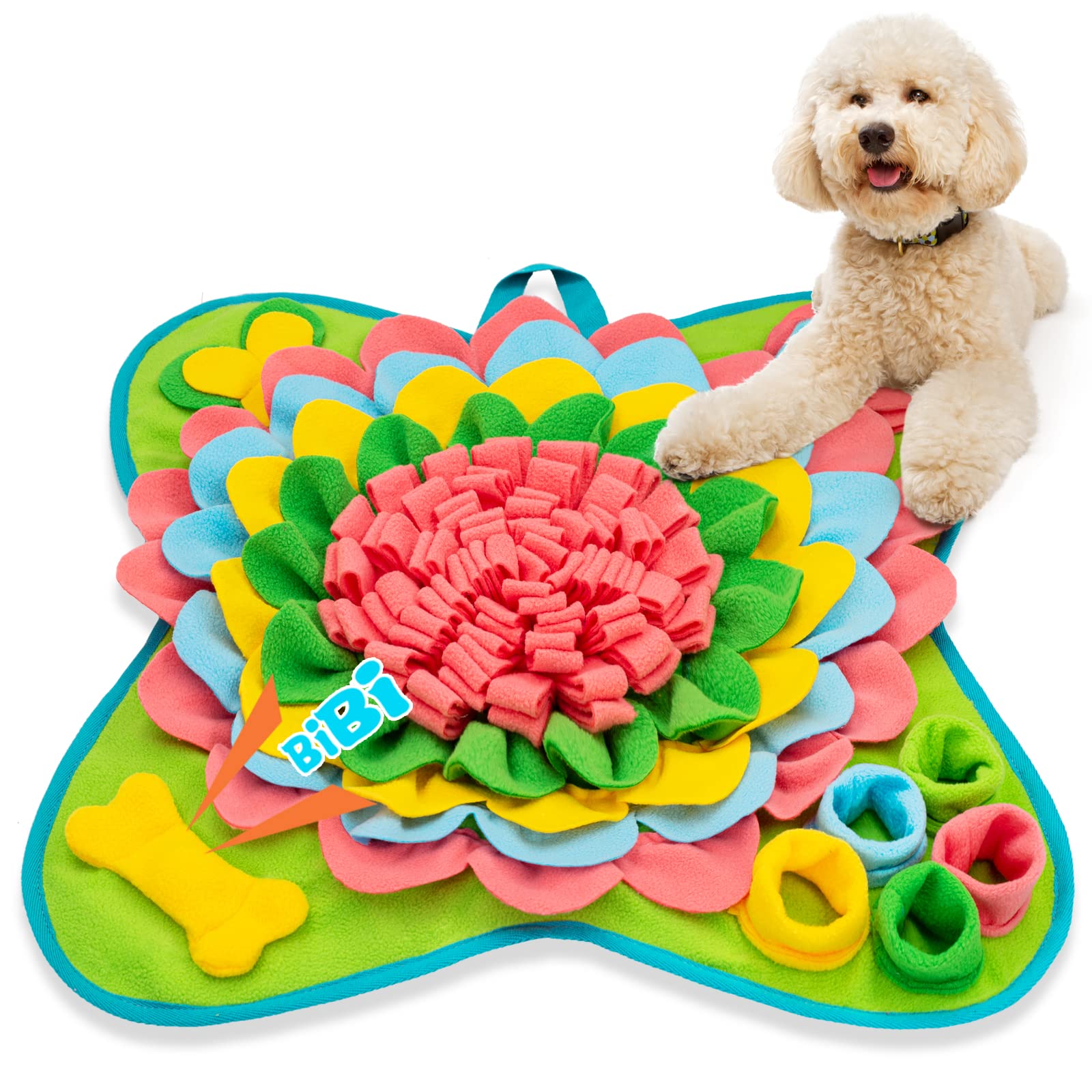 Meilzer Snuffle Mat pink flower center enables interactive feeding during playtime