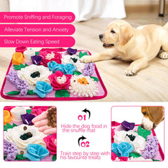 Meilzer Snuffle Mat rose pink flower-pattern close-up foraging challenge and scent enrichment.