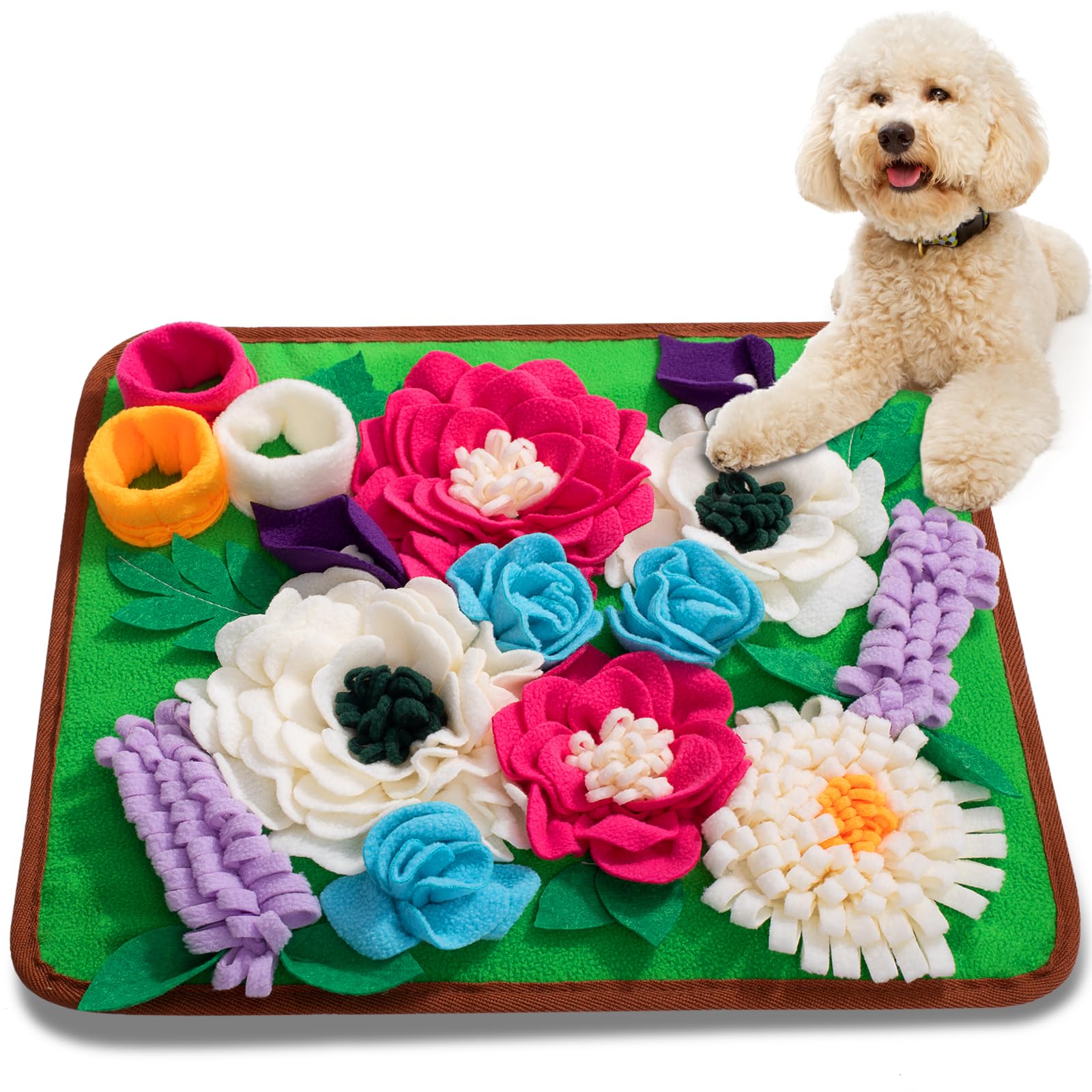 Meilzer Snuffle Mat slow-feeder view highlights calmer eating through mindful foraging.