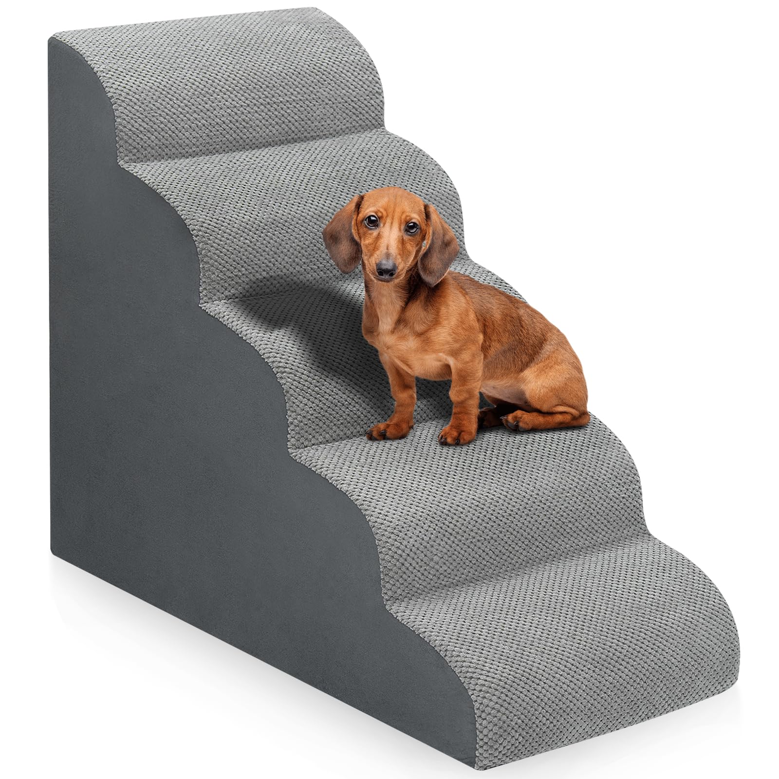 MEJYJEM dog stairs show 28.7 inch height and 5-step design for easy bed access