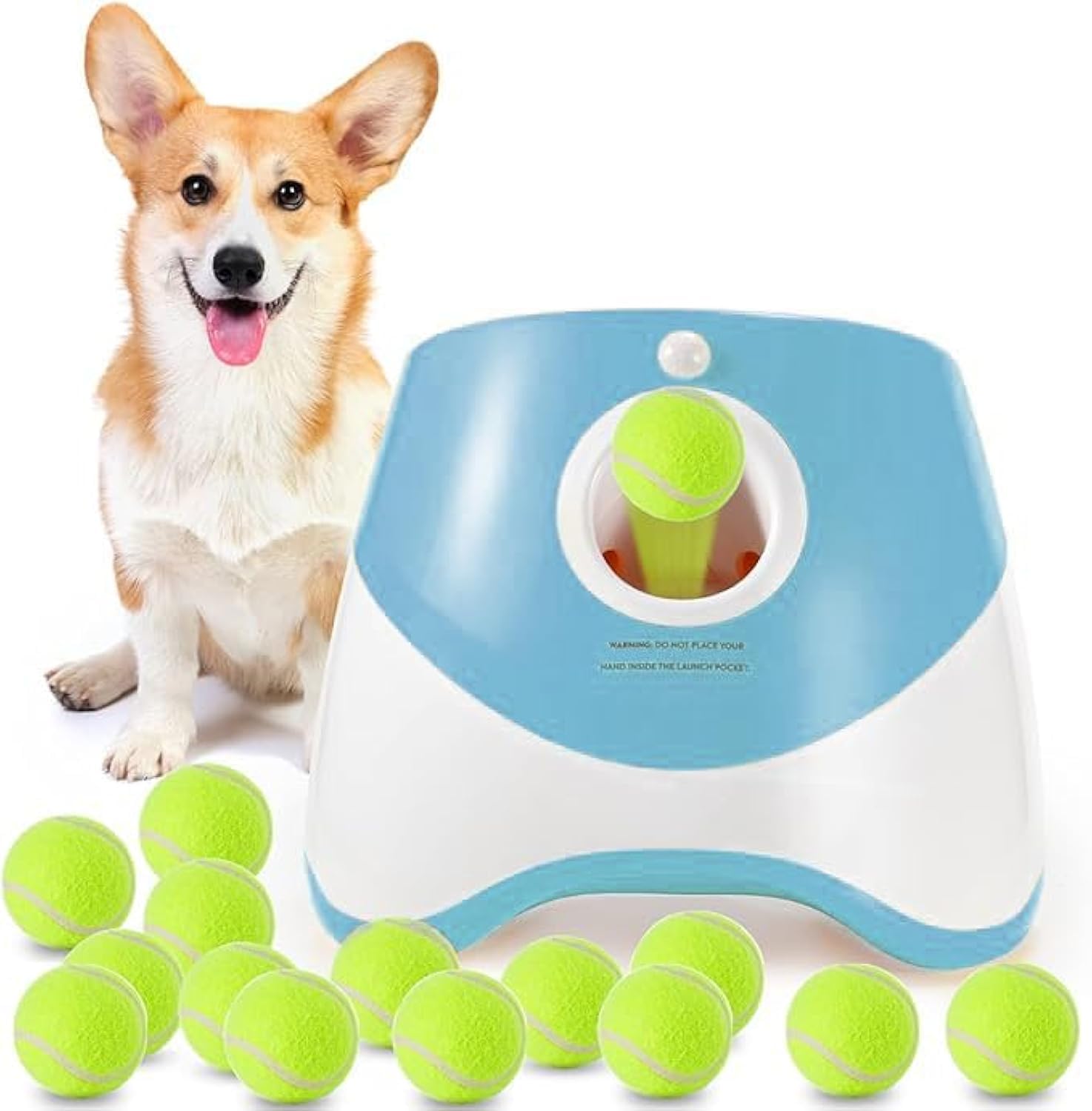 MEKAPLE automatic dog ball launcher blue front view for indoor outdoor play