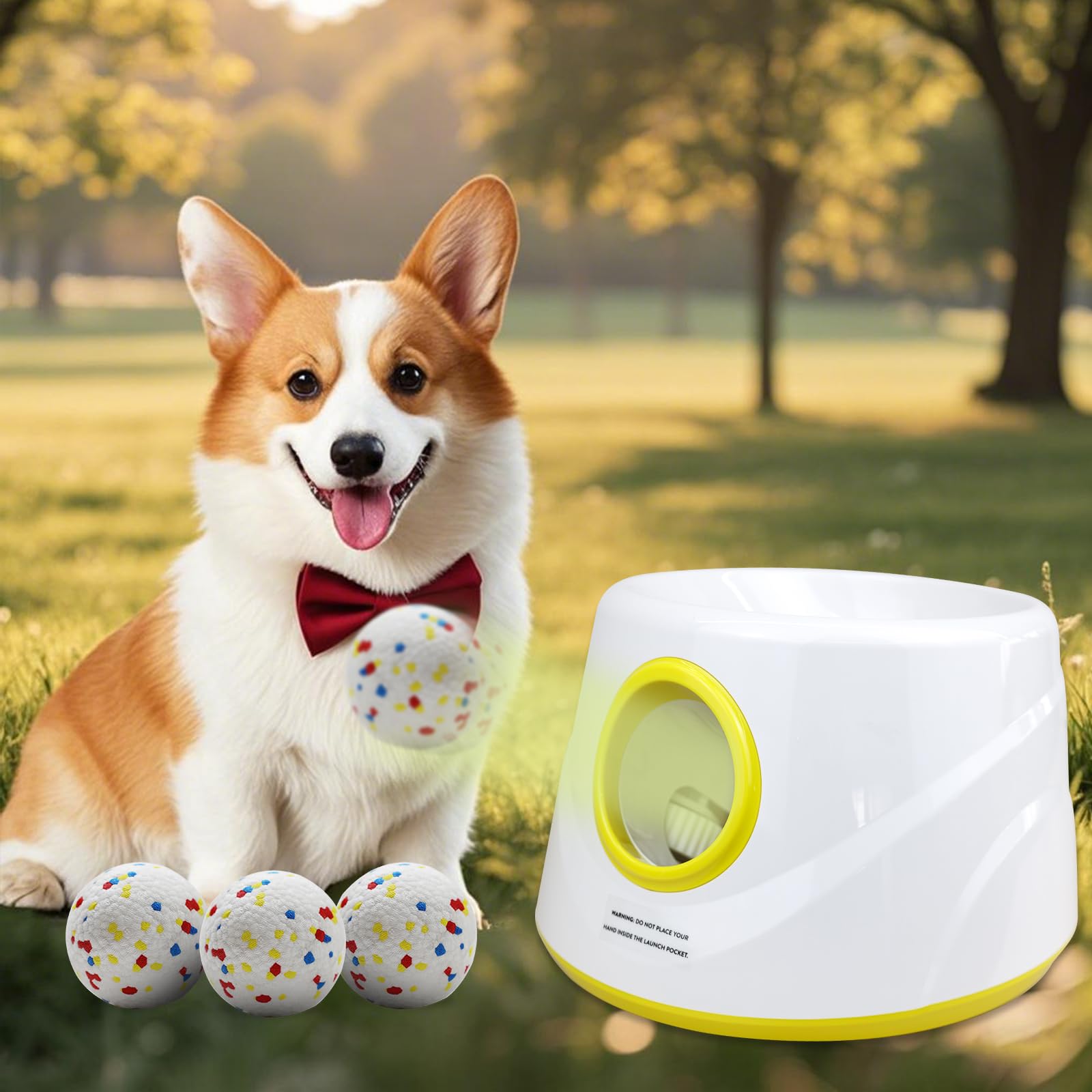 MEKAPLE automatic dog ball launcher front view for easy setup and interactive play.