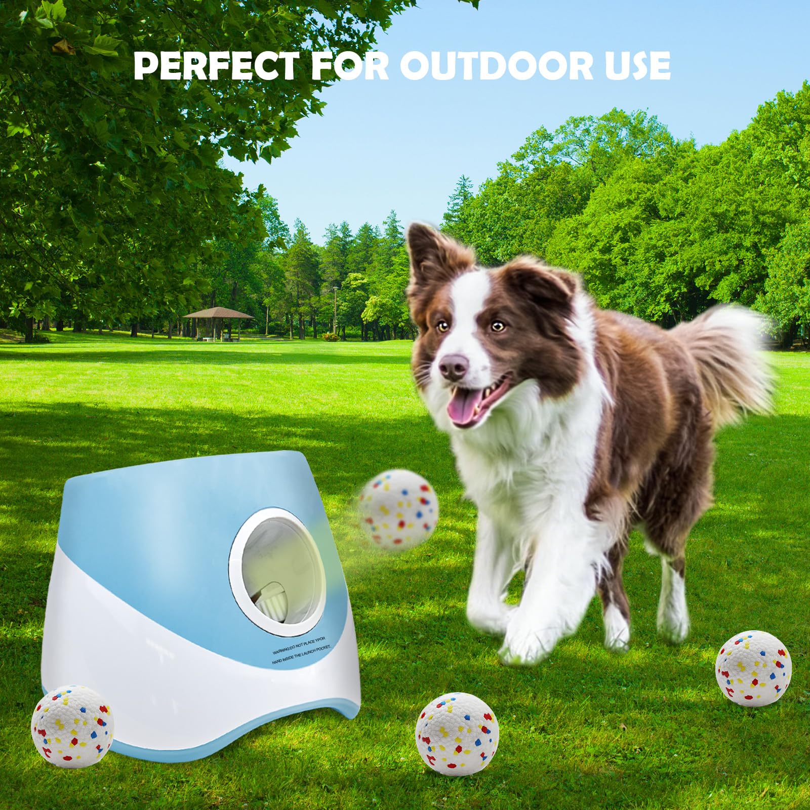 MEKAPLE ball-launcher package shows included accessories for setup and use.