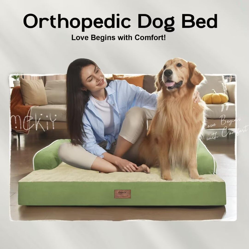 MEKIY couch-friendly dog bed shown in a living room setup.
