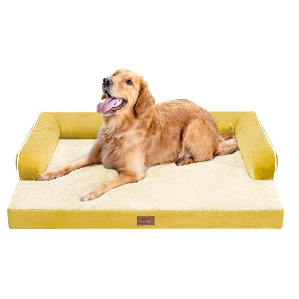 MEKIY dog-on-bed image showing lounging space and stretch room.