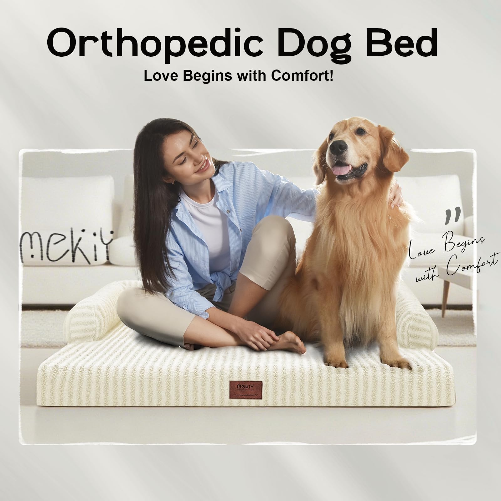 MEKIY living room bed setup demonstrates sofa-style comfort for relaxed dogs