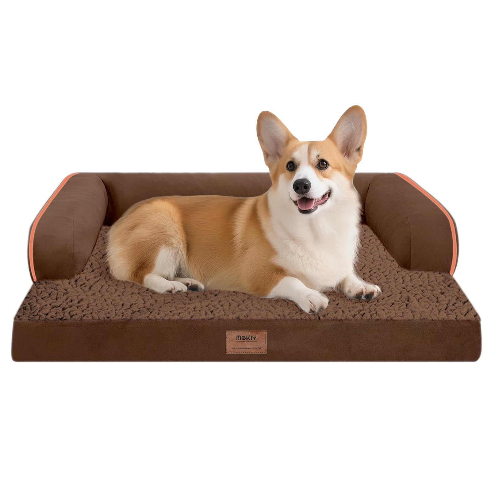 MEKIY dog bed medium orthopedic bolster for neck support during relaxing naps.