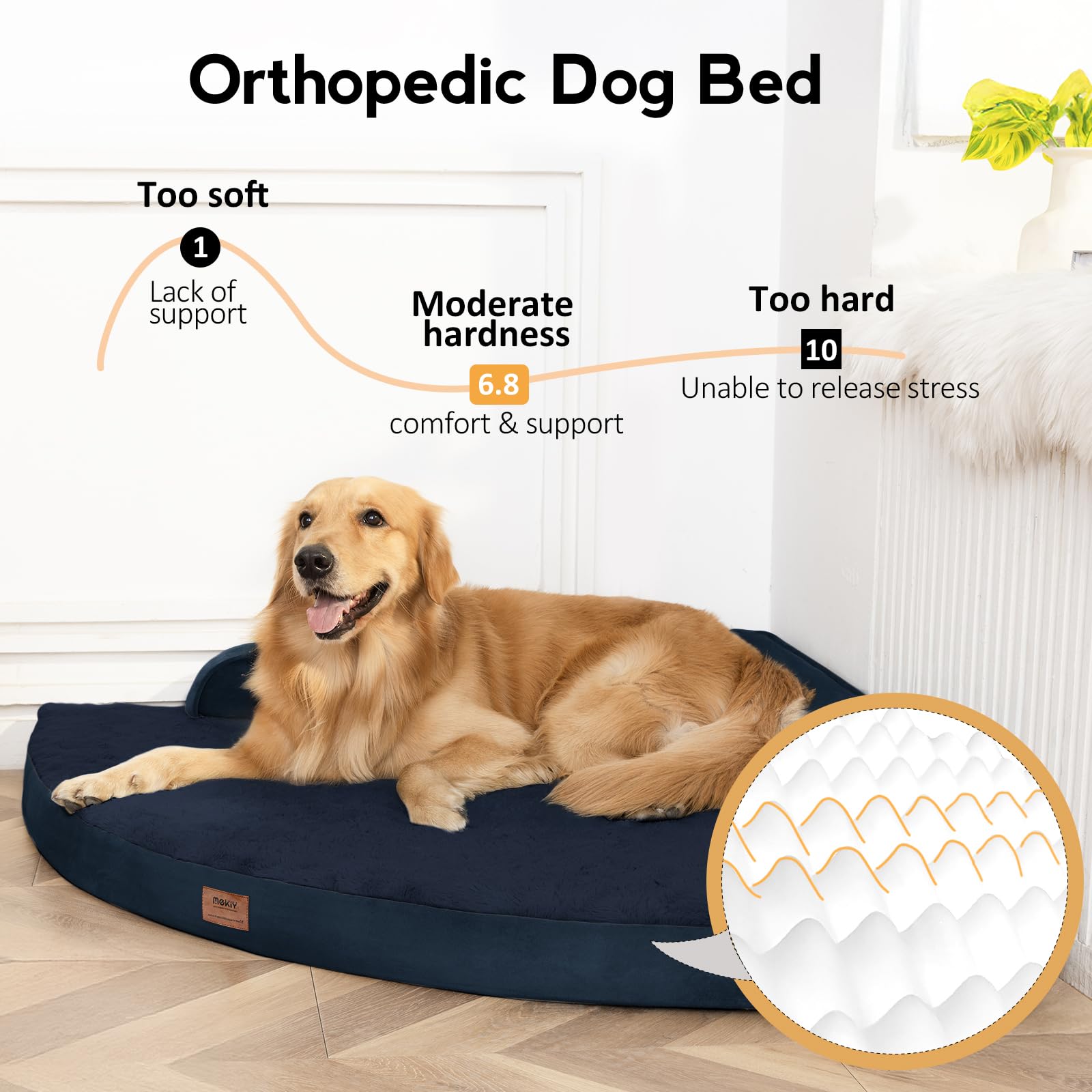 MEKIY dog bed with soft bolsters for neck and head support during restful sleep.