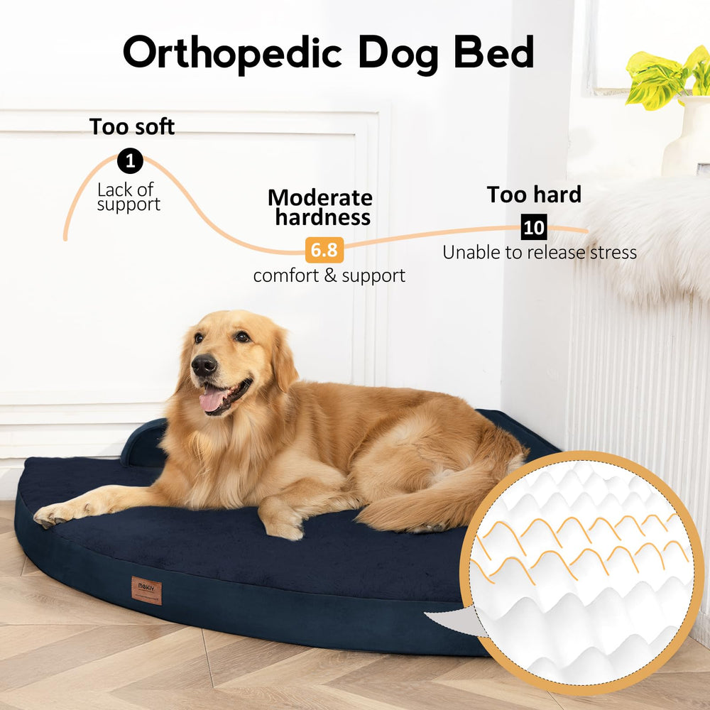 MEKIY dog bed with soft bolsters for neck and head support during restful sleep.