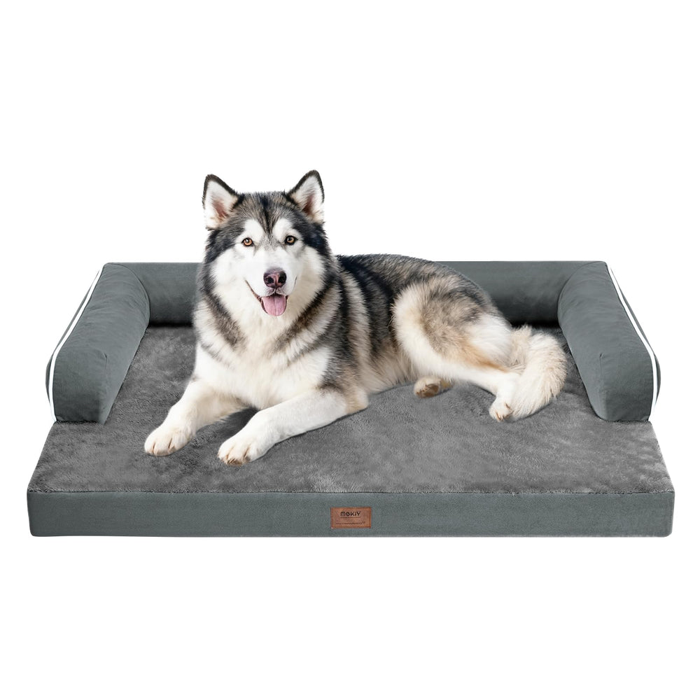 MEKIY large dog bed with orthopedic foam top supports joints during rest.