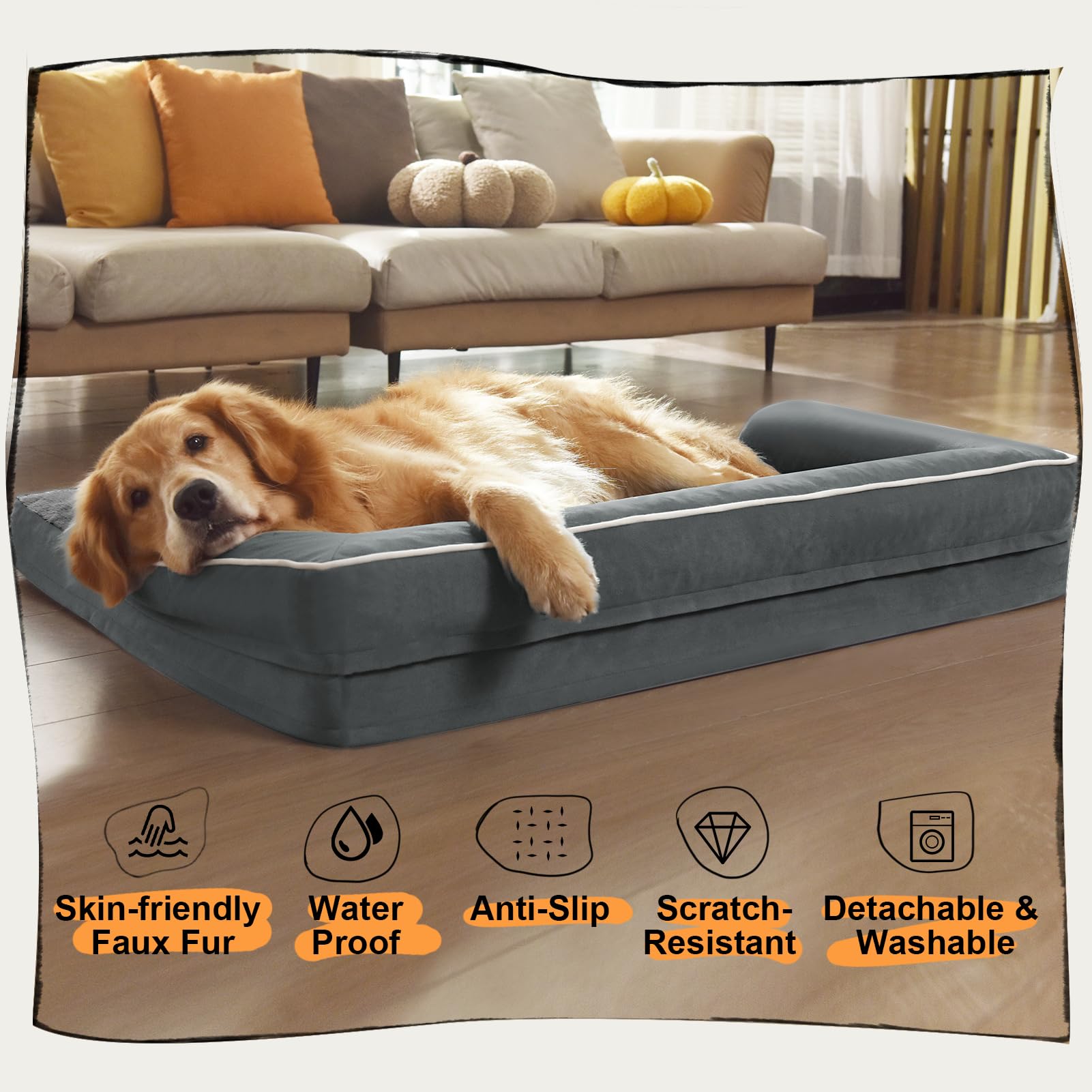 MEKIY large-size bed measures 48x33x7.5 inches for dogs up to 110 pounds.