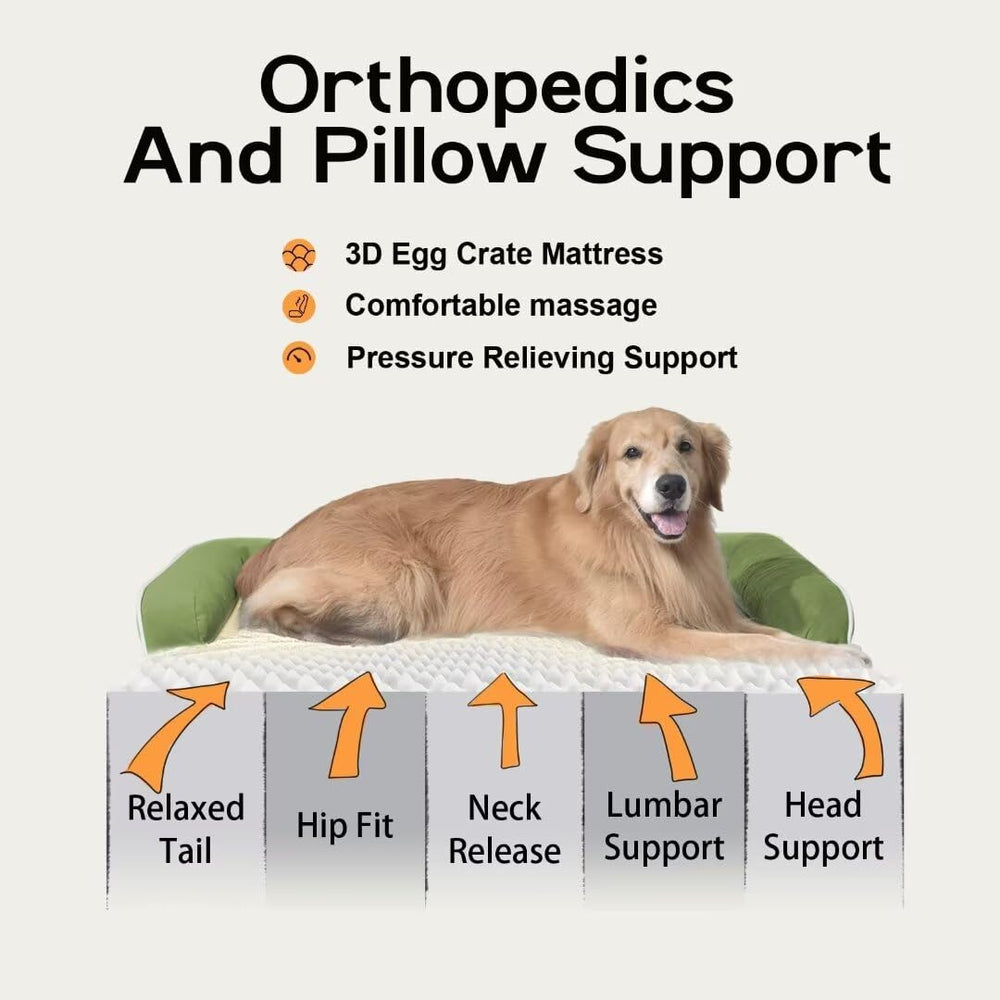 MEKIY grass-green XXL dog bed from a side angle.
