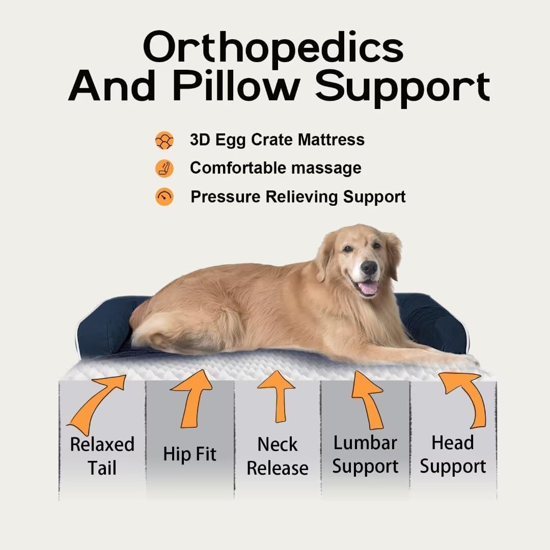 MEKIY large dog bed side view highlights height and orthopedic foam for balanced support.