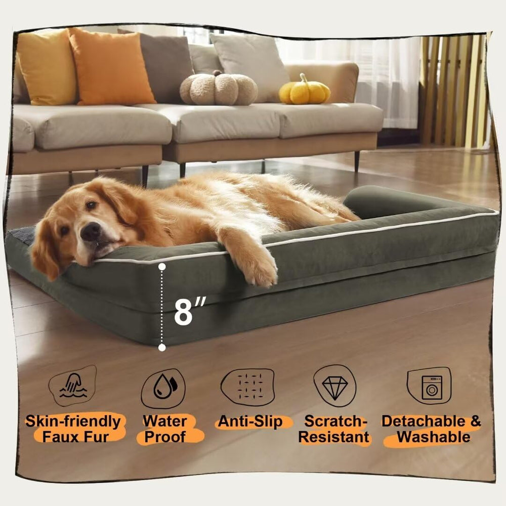 MEKIY large dog bed dark green room setup complements home decor.