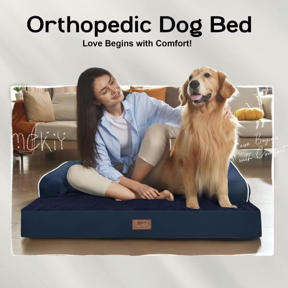 MEKIY large dog bed navy blue fabric adds stylish, pet-friendly decor.