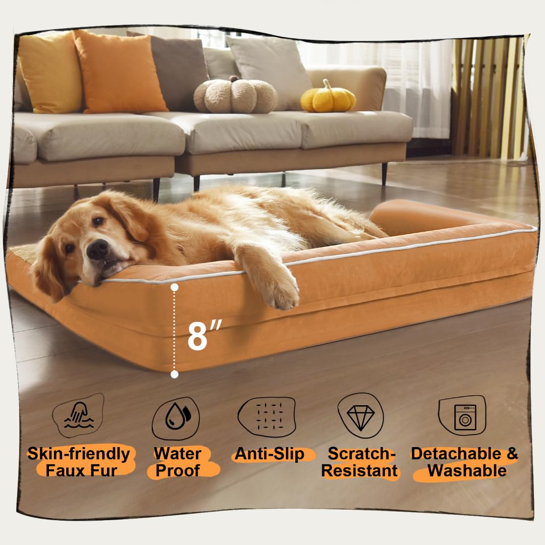 MEKIY orange bed shown in a living room setting