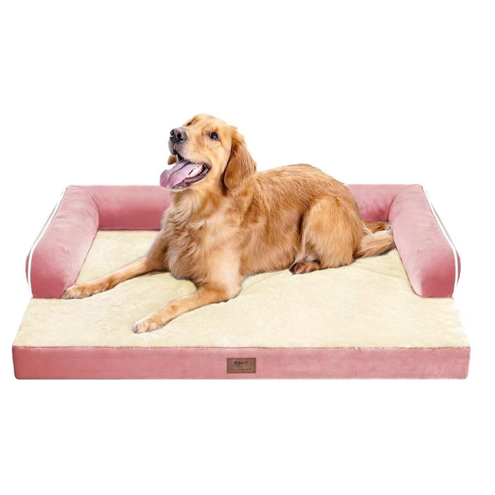 MEKIY large dog bed interior shows orthopedic egg crate foam for neck support