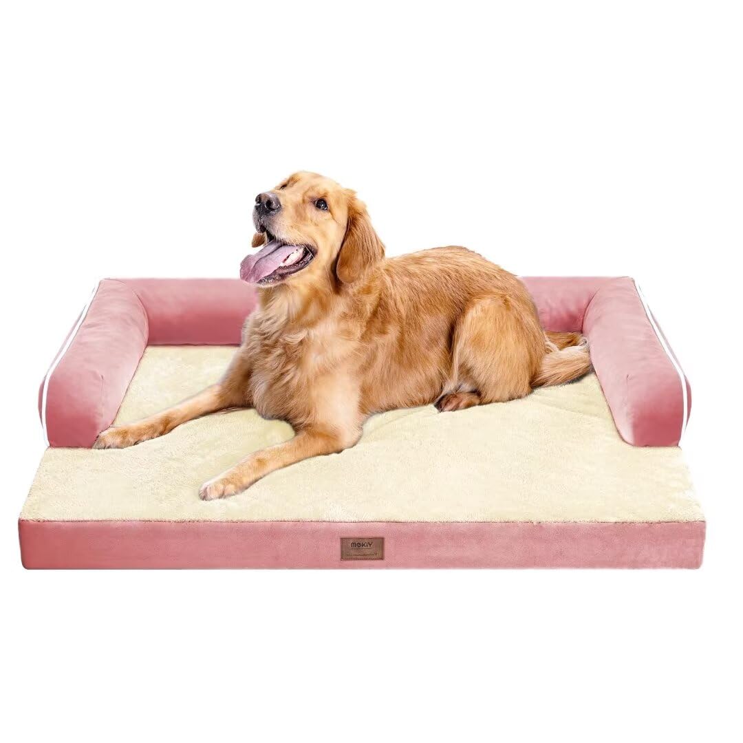 MEKIY large dog bed interior shows orthopedic egg crate foam for neck support
