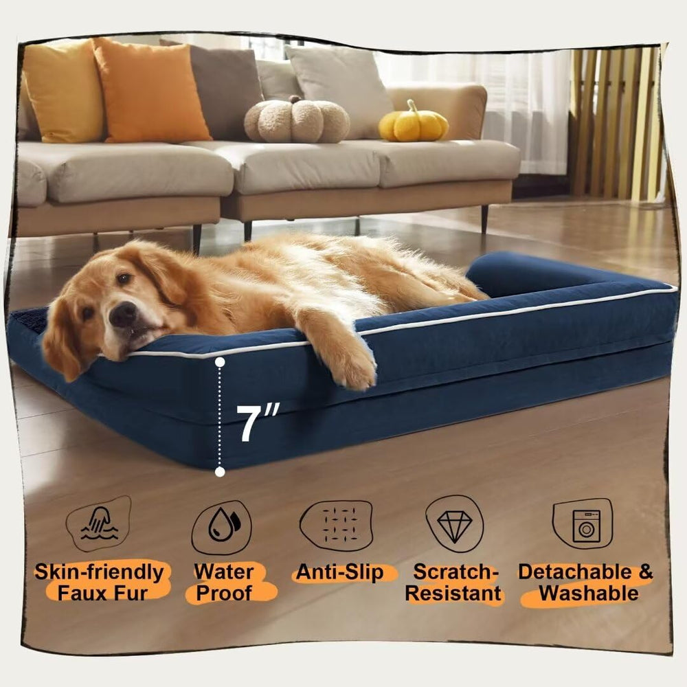 MEKIY large dog bed removable cover closeup demonstrates easy cleaning.
