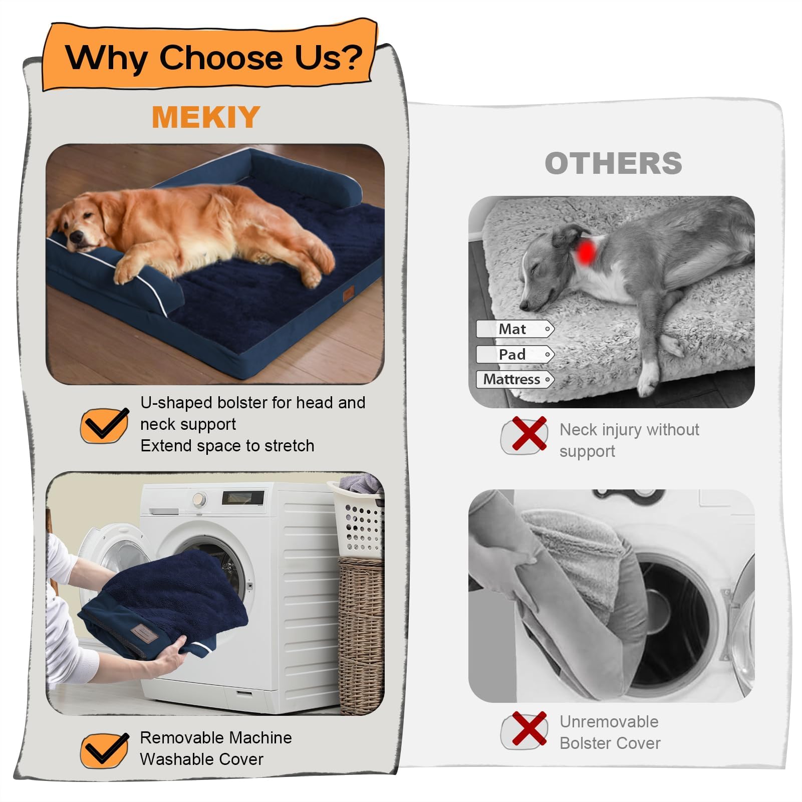 MEKIY small dog bed waterproof lining protects foam from spills for easy cleaning.