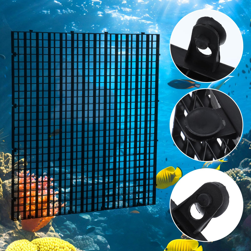 mekueeex plastic-grid-divider-black blends with tank decor while keeping fish apart.