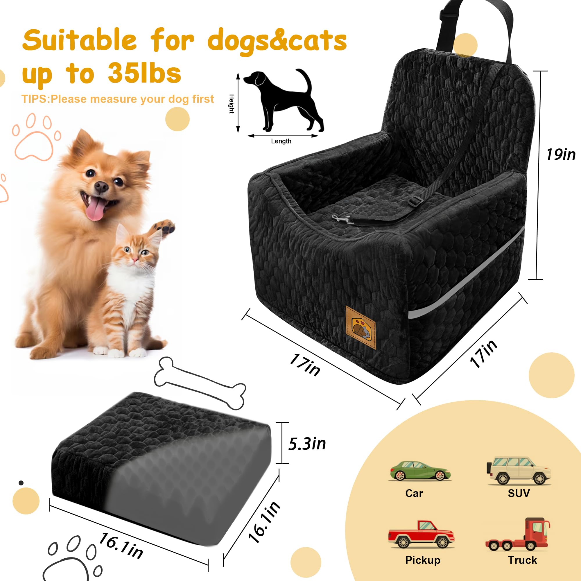 Melafa365 dog car seat boosts your pet's view for engaging scenery and reduced anxiety.