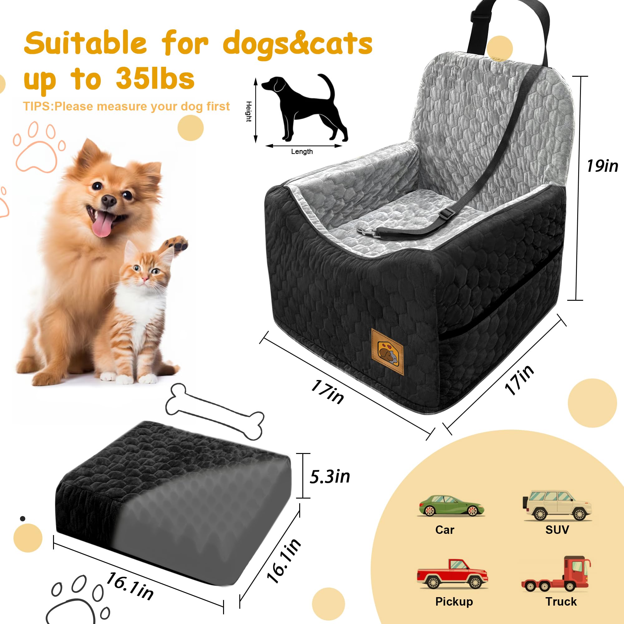 melafa365 dog car seat boosted-view offers elevated window view and calm rides