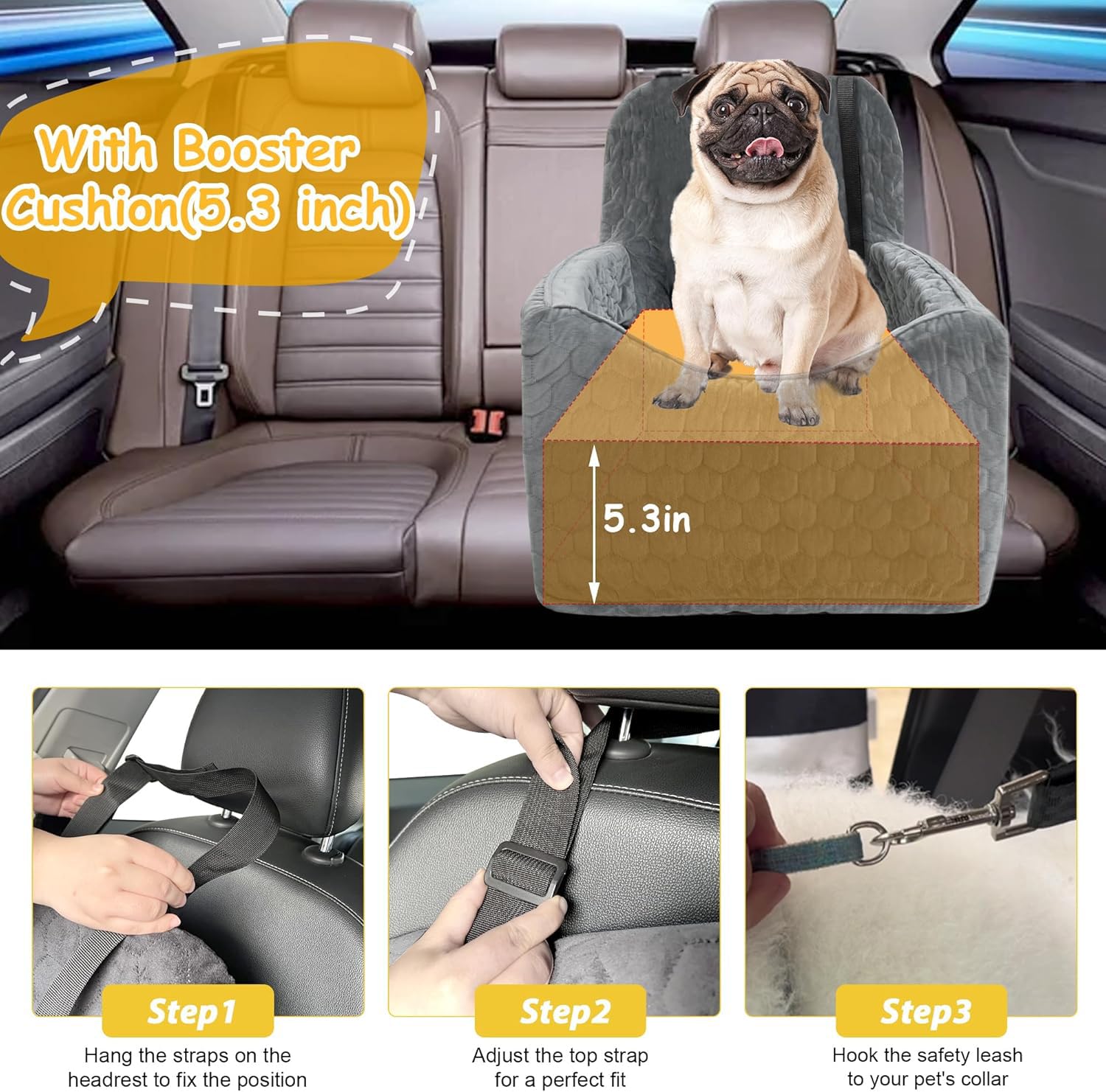 Melafa365 dog car seat booster in crystal velvet fabric offers skin-friendly softness for pets.