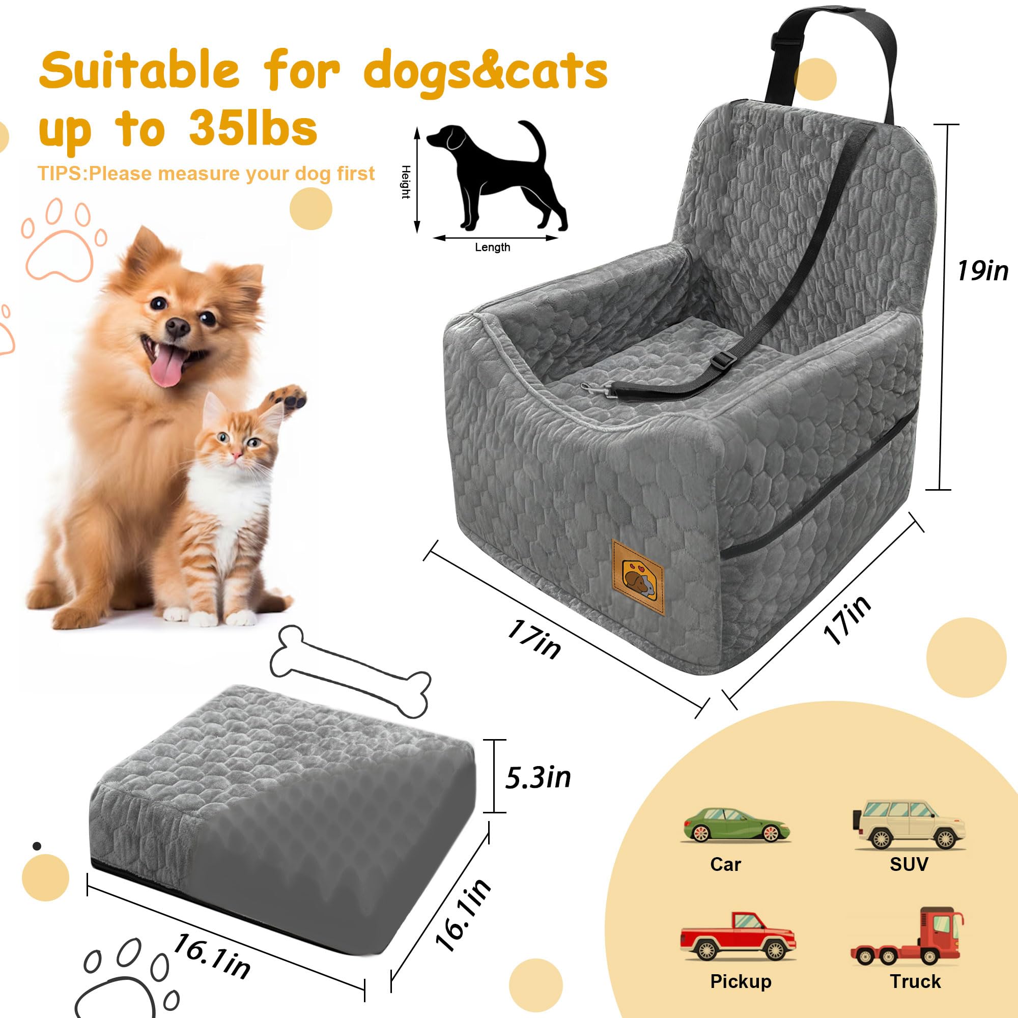 Melafa365 dog car seat booster elevated view through window for small dogs during travel.