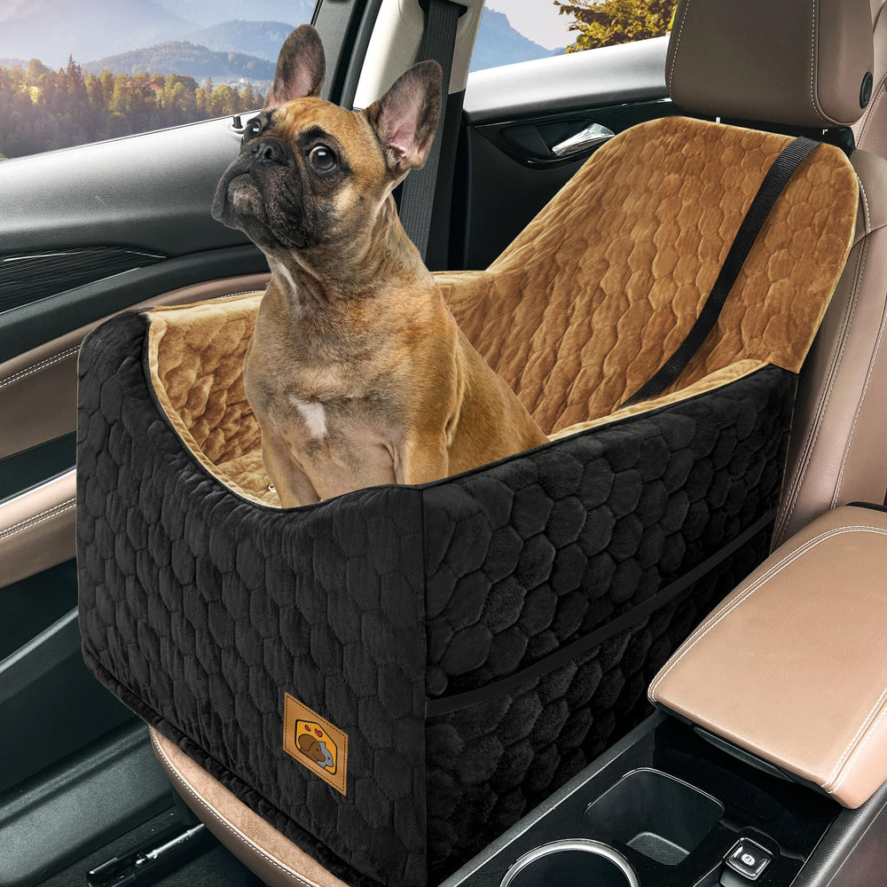 melafa365 dog car seat booster front view shows elevated visibility for calmer trips.