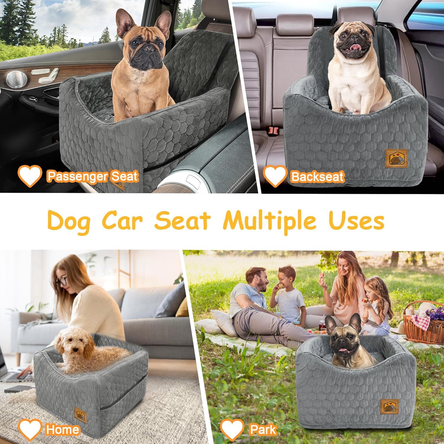 Melafa365 dog car seat booster versatile for car, home, or outdoors with washable cover.
