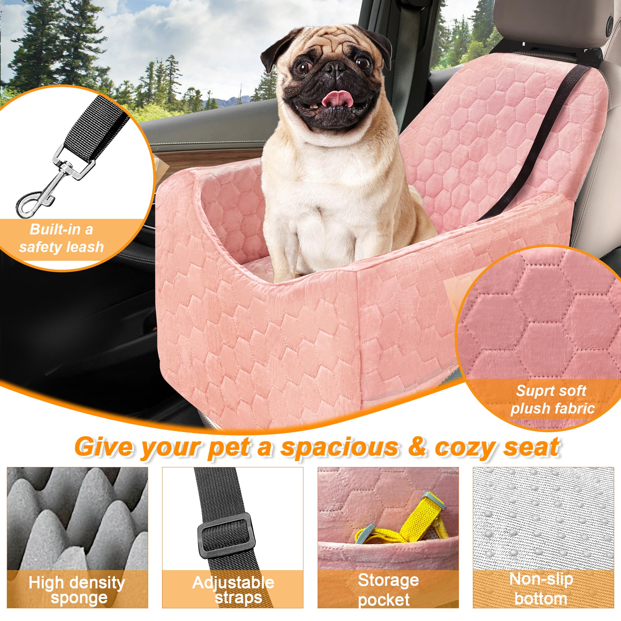 melafa365 pink dog car seat features crystal velvet fabric for silky-soft, skin-friendly comfort.