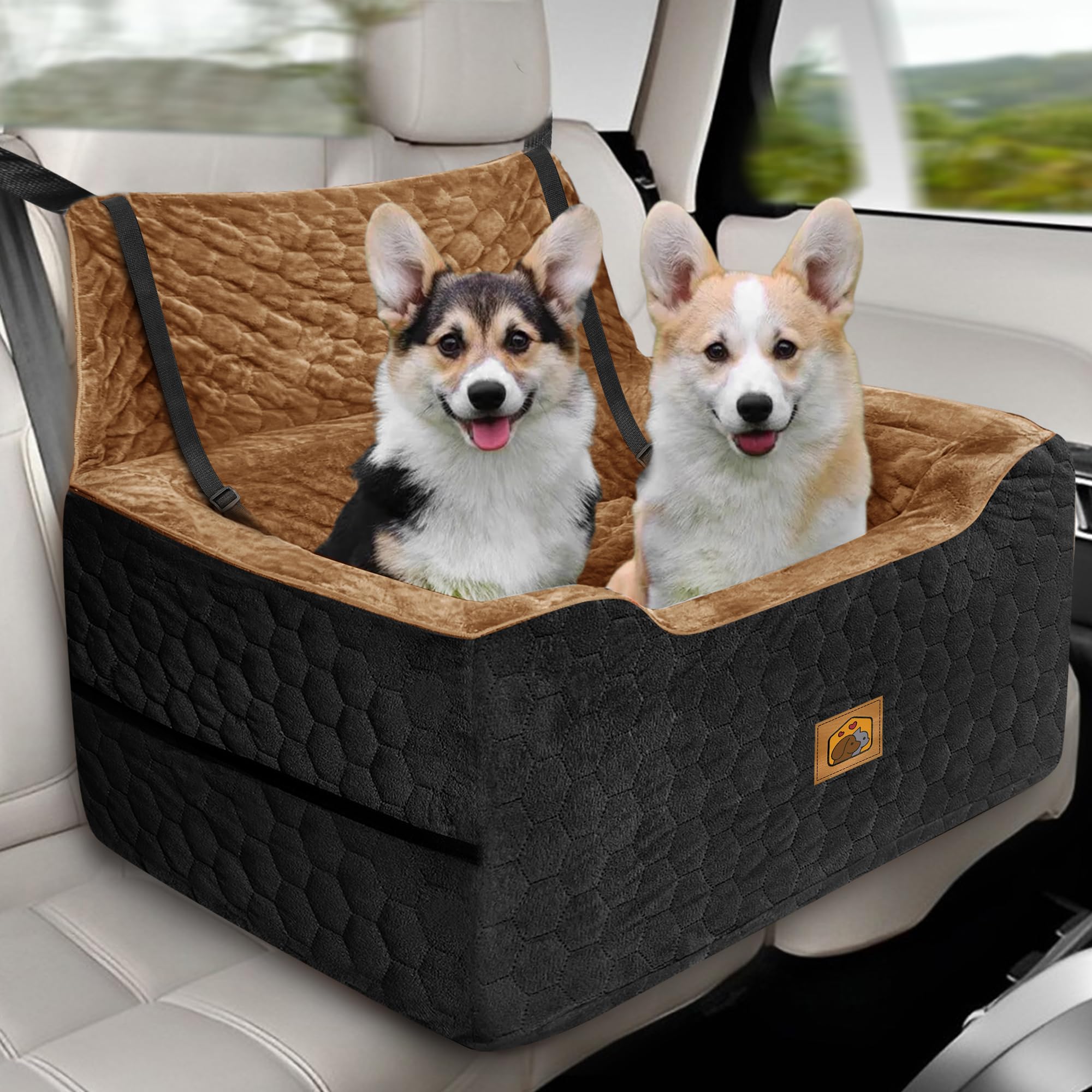 melafa365 dog car seat elevated view provides better visibility for calmer car rides.