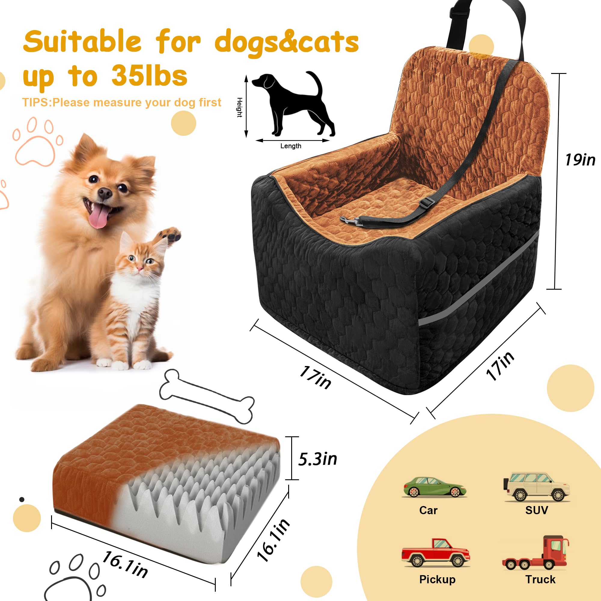 melafa365 memory-foam dog car seat offers plush comfort on long trips.