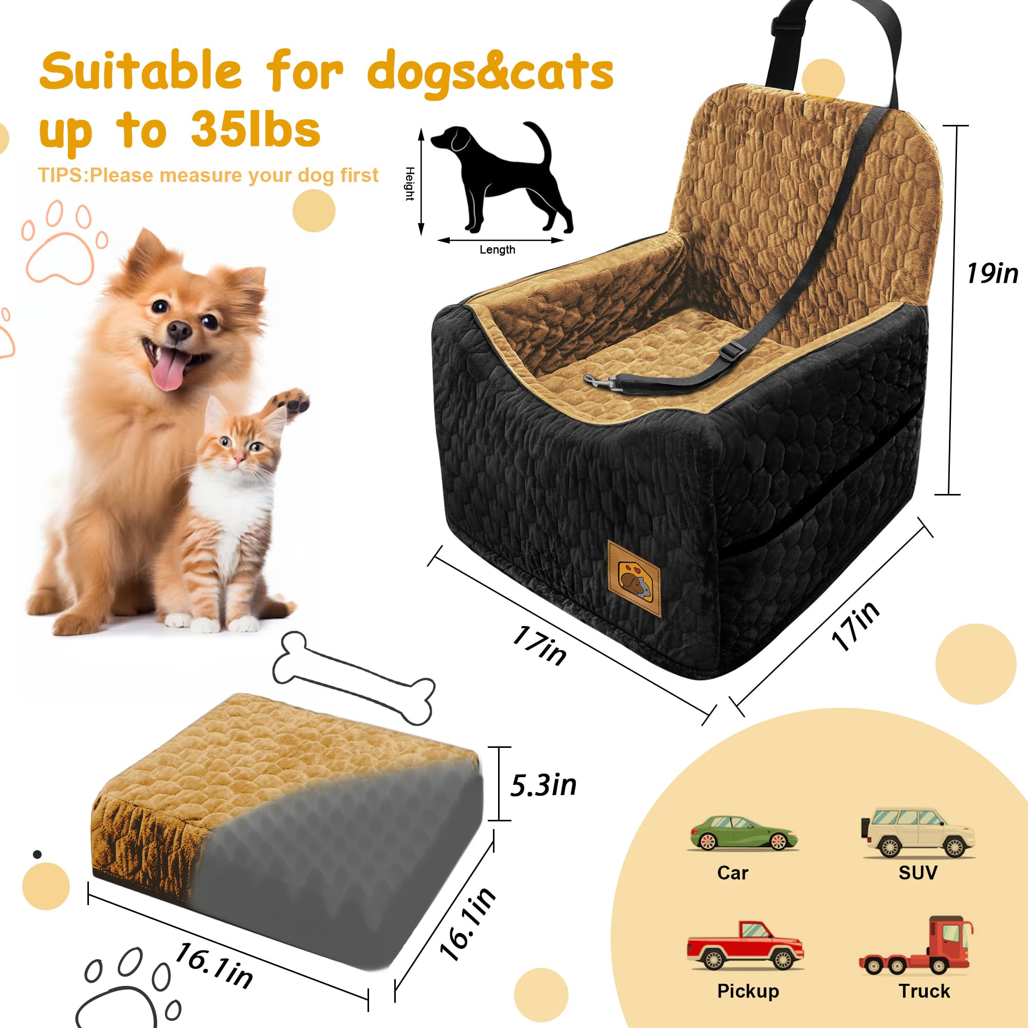 melafa365 dog car seat memory-foam-cushion highlights soft support on long rides.