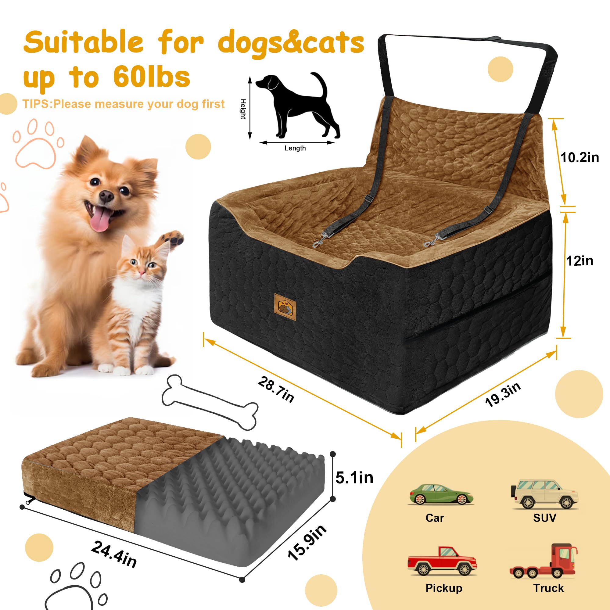 melafa365 dog car seat plush cushion delivers cozy comfort on long trips.