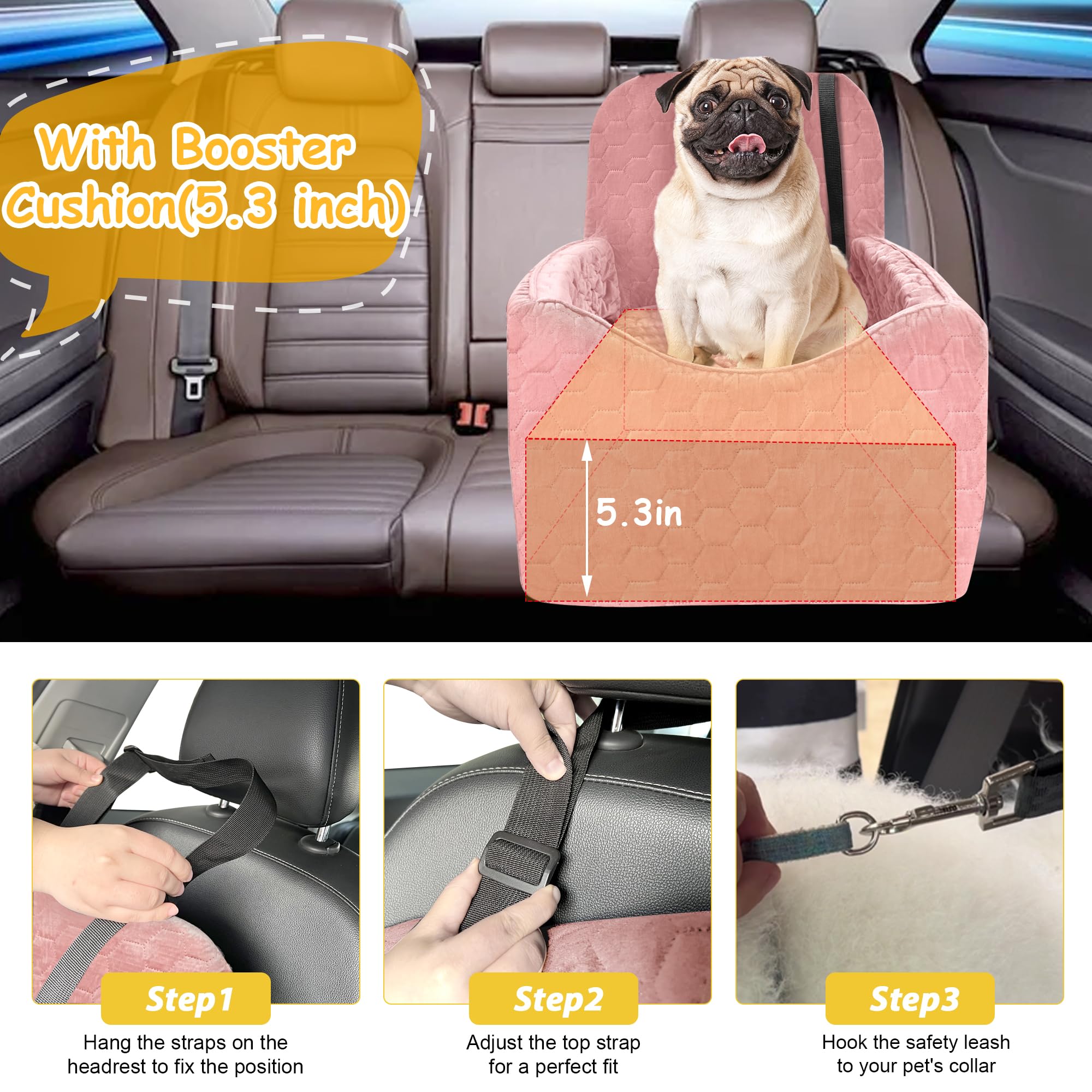 melafa365 dog booster seat demonstrates secure design with leash and stabilizing straps for safety.