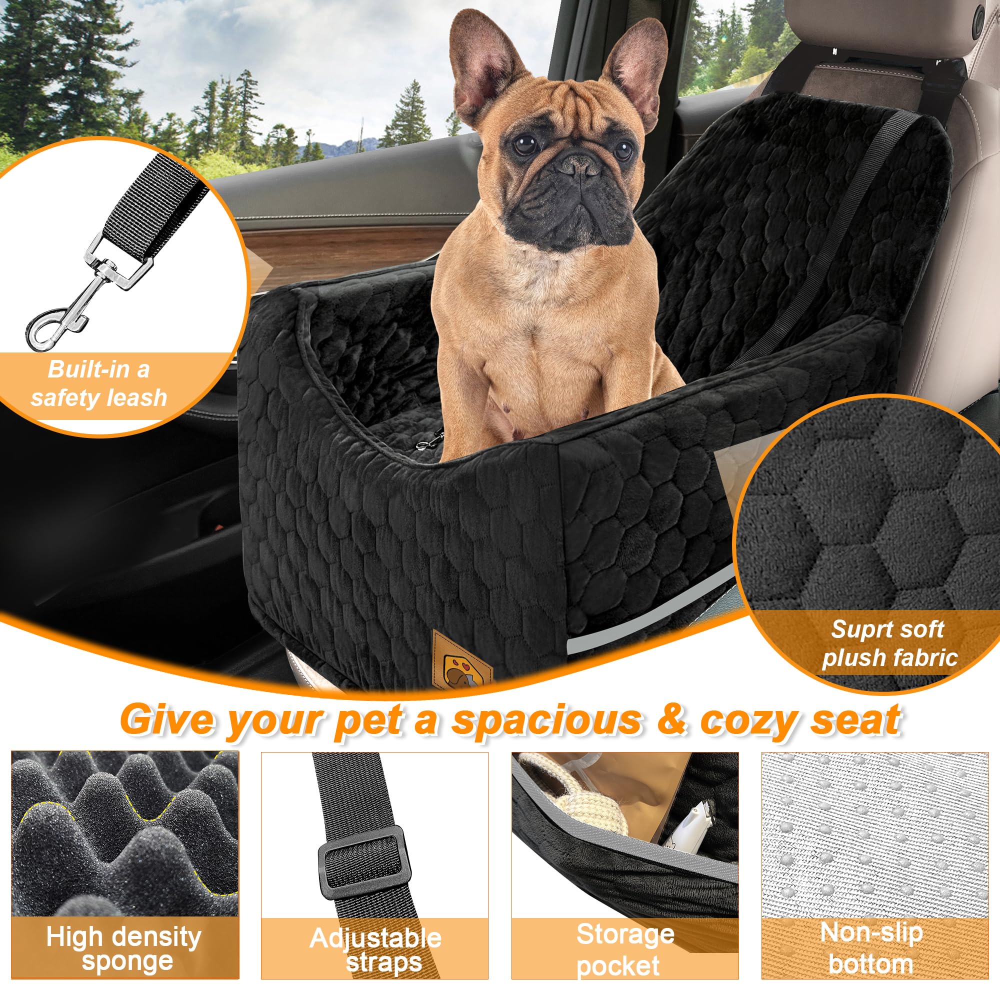 Melafa365 dog car seat includes a built-in leash for secure journeys.