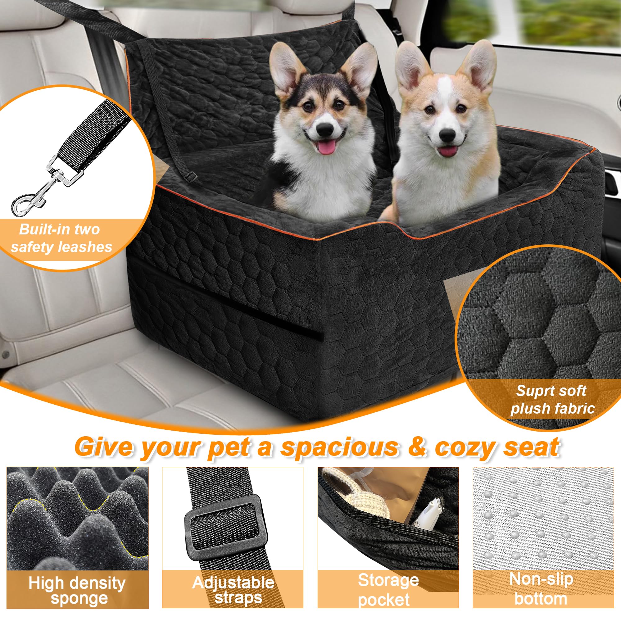 Melafa365 dog car seat two-dogs-setup accommodates two small dogs securely