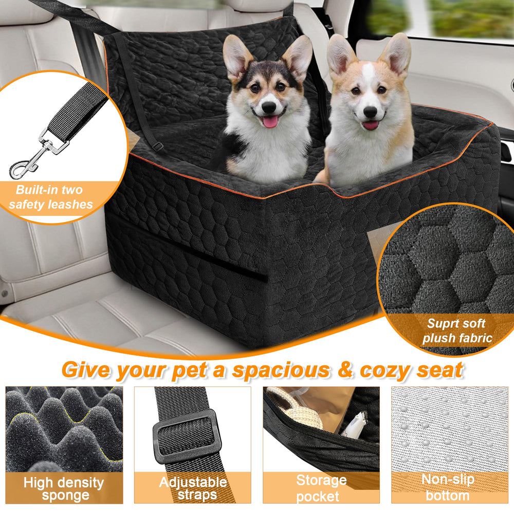 Melafa365 dog car seat two-dogs-setup accommodates two small dogs securely