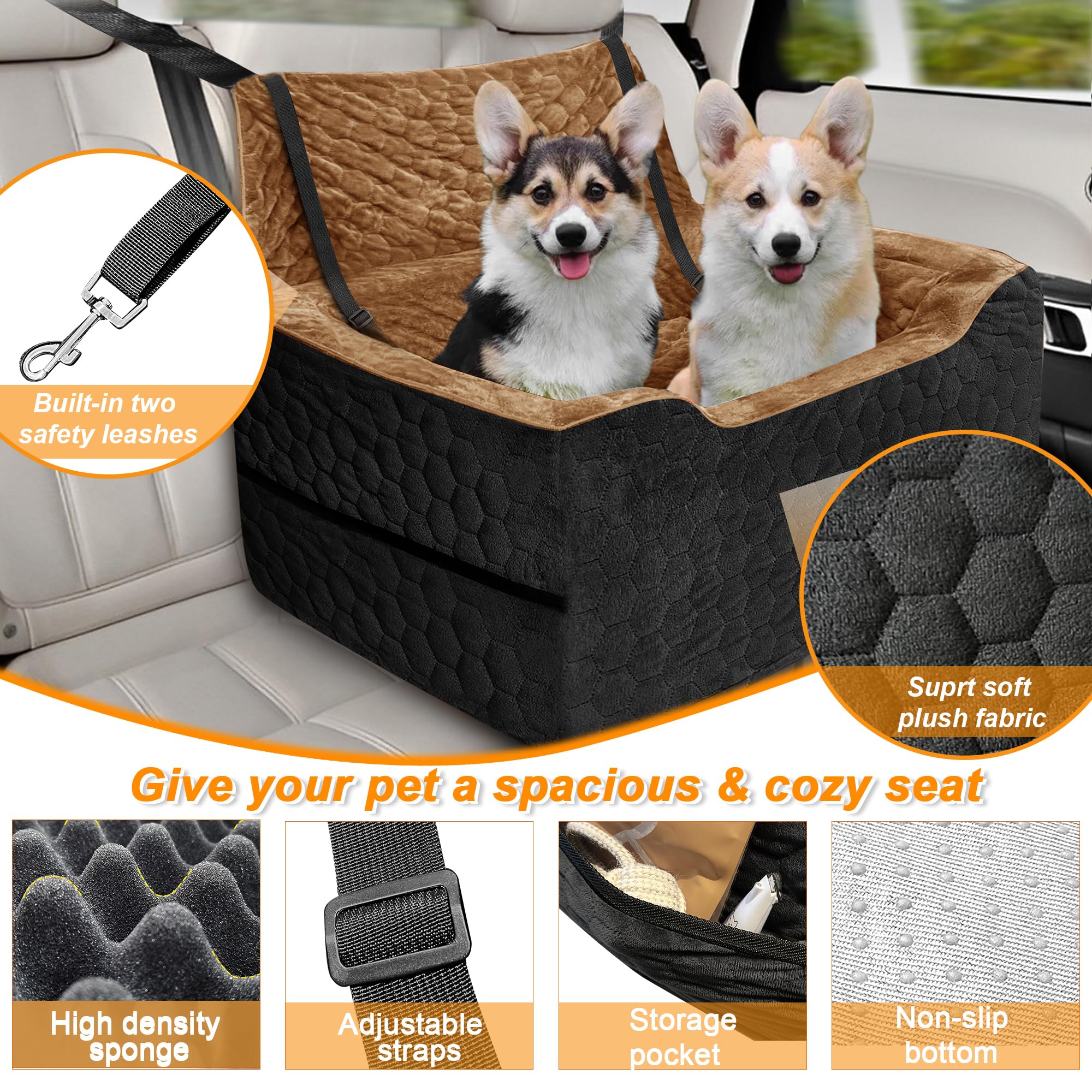 melafa365 dog car seat with two safety leashes keeps pets secure during travel.