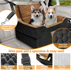 melafa365 dog car seat with two safety leashes keeps pets secure during travel.