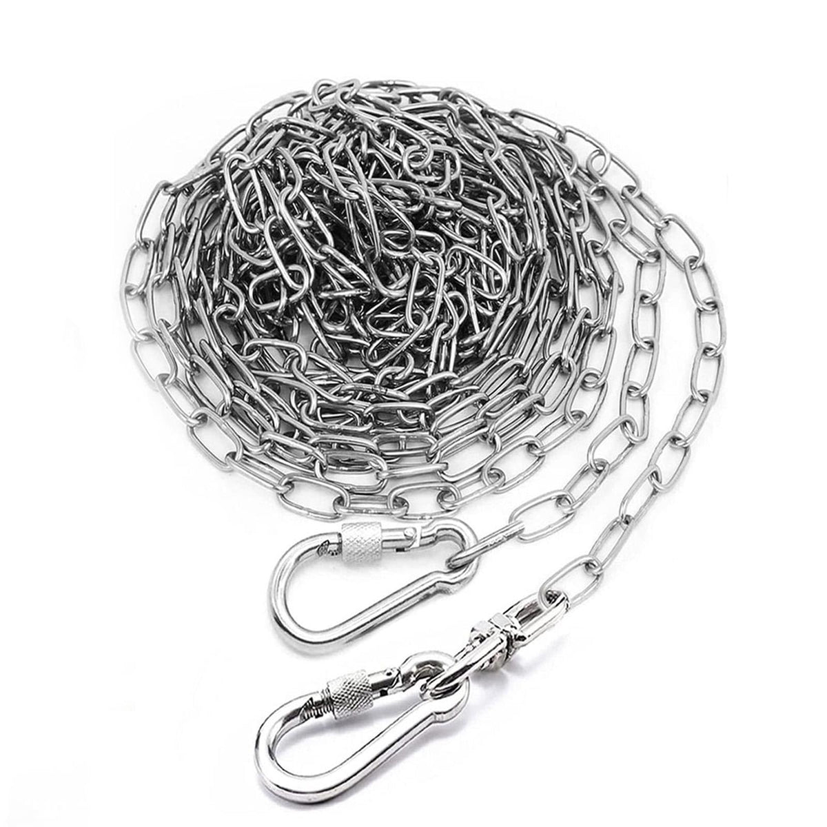 MELAIRON 25ft dog chain outdoors shows secure yard containment with rust-proof links.