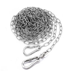 MELAIRON 25ft dog chain outdoors shows secure yard containment with rust-proof links.