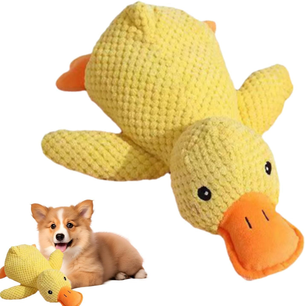 The Mellow Ducks calming pillow plush front view offers cozy comfort for anxious dogs