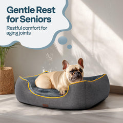 MellowMates orthopedic bed side-entry in grey demonstrates easy access for dogs with stiff joints.