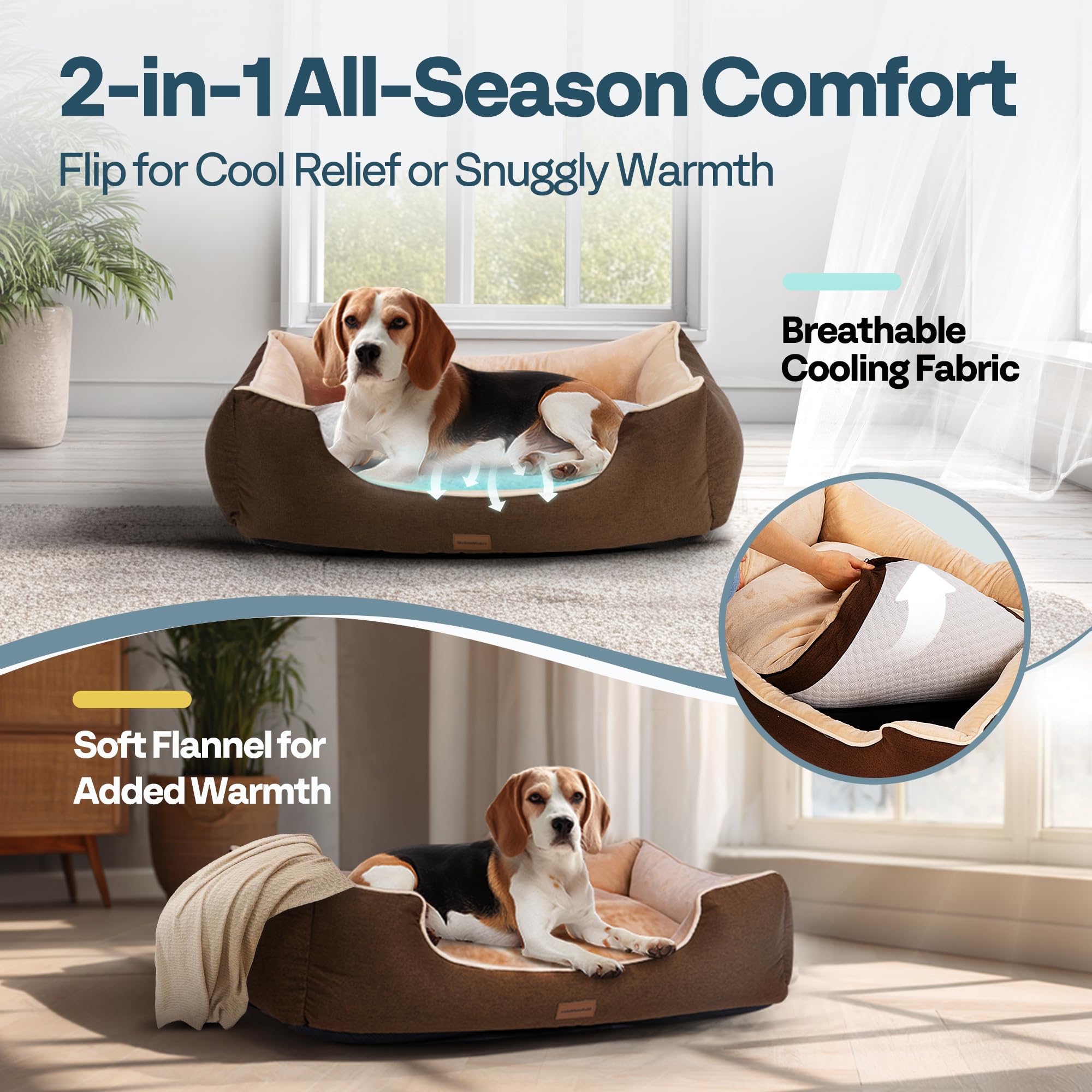 MellowMates orthopedic dog bed low-entry design in brown; easy access for stiff joints.