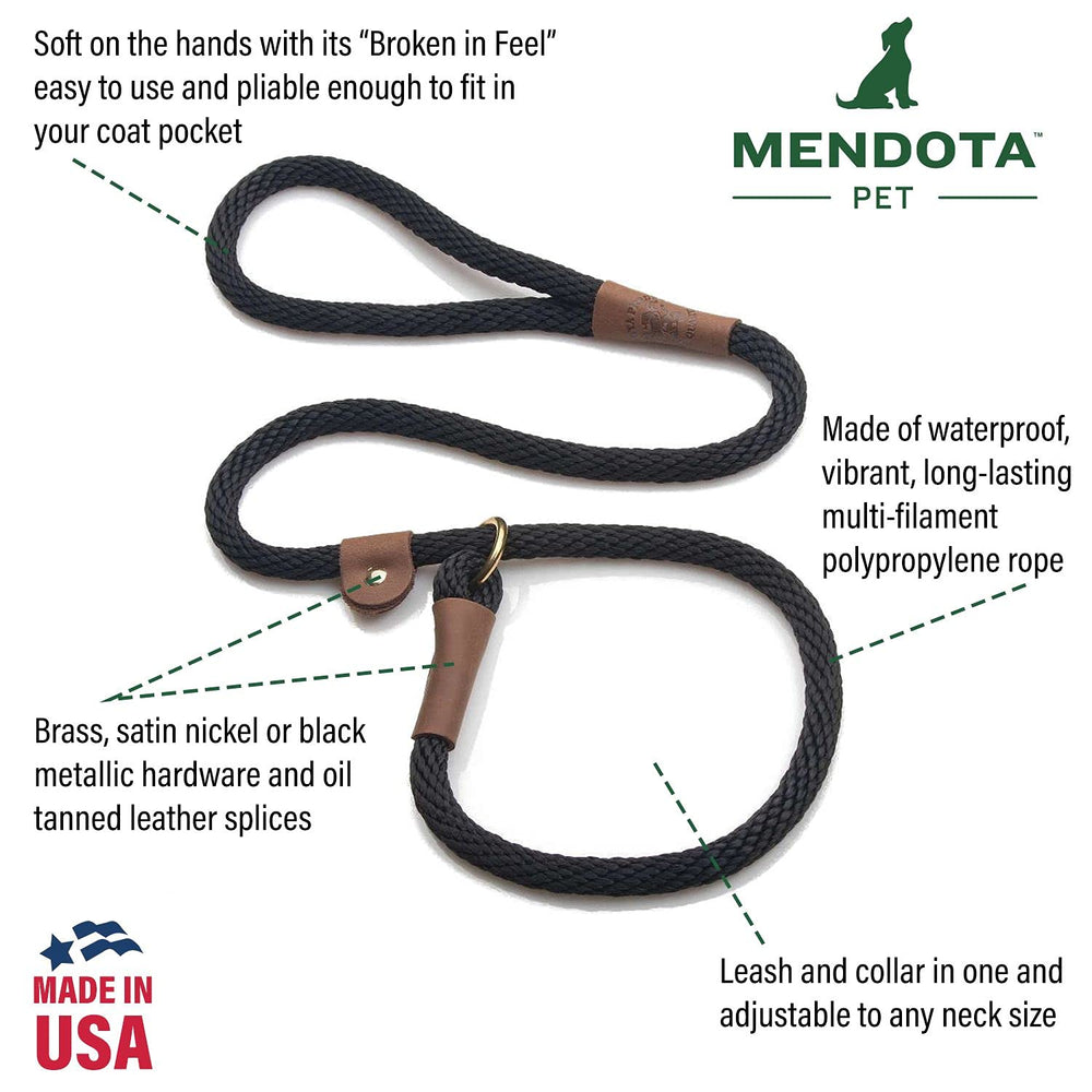 Mendota Pet Slip Leash brass hardware close-up for durable control