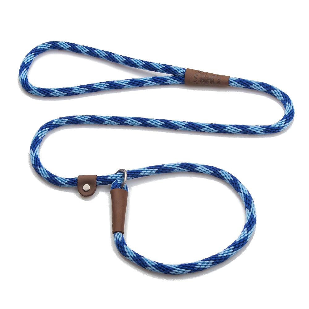 Mendota slip lead sapphire small close-up with brass hardware and leather splices for durability