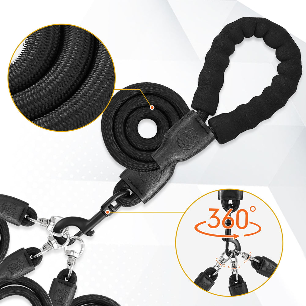 Mengbei tribe heavy-duty 3-dog leash 360 swivel highlights tangle-free movement